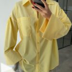 THICK CUFFED POCKET OVERSIZED YELLOW POPLIN SHIRT
