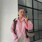 THICK CUFFED POCKET OVERSIZED PINK POPLIN SHIRT