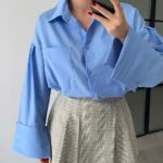 THICK CUFFED POCKET OVERSIZE BLUE POPLIN SHIRT