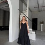 POPLIN FABRIC ADJUSTABLE STRAPS DRESS- Black