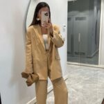 Camel Oversize Blazer Jacket & Trousers Set