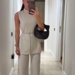 Stone Stand Collar Lace-Up Trousers Set