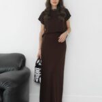 BROWN GLEEP KNITWEAR BLOUSE SKIRT SET