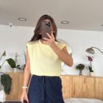 Yellow Crew Neck Brand Model Knitwear Sweater