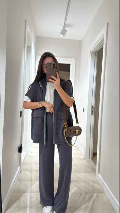 Anthracite Waist Rubber Detailed Vest Modal Set