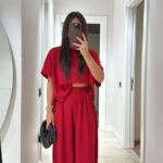 Red Crew Neck Modal Trousers Set