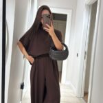 Bitter Brown Crew Neck Modal Trousers Set