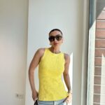 Boat Neck Wick Knitwear Blouse Dark Yellow