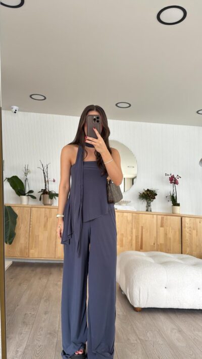 Anthracide Asymmetrical Cut Scarf Blouse Set