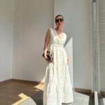 Fisto Embroidered Double-Breasted Beige Dress