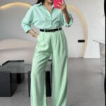 Glorinda Mint Lineny Pants