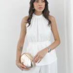 ECRU ROPE BELTED SLEEVELESS BLOUSE