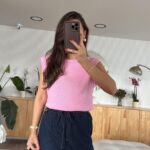 Pink Crew Neck Brand Model Knitwear Sweater