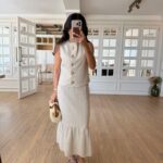 Orive Star Buttoned Vest-Skirt Set Ecru