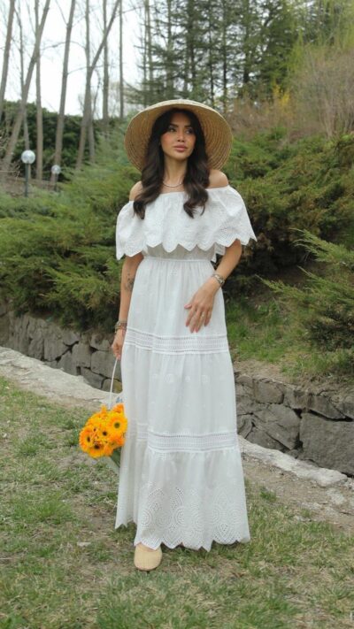 Ecru Low Shoulder Fisto Dress
