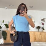 Blue Crew Neck Brand Model Knitwear Sweater