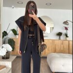 Smoked Gold Zippered Waist Gathered Brand Model Vest Set