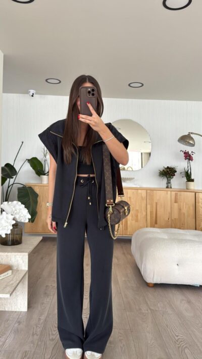 Smoked Gold Zippered Waist Gathered Brand Model Vest Set