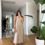 Lexi Halter Collar Linen Look Midi Dress- Stone