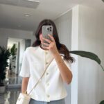 Short Sleeve Gold Buttoned Jacket - Ecru