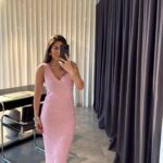 Pink V Neck Textured Dress