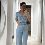Ice Blue V Neck Brand Model Jumpsuit