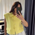 Yellow Wadded Sewing Detailed Vest