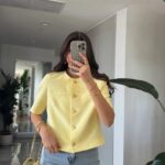 Short Sleeve Gold Buttoned Jacket - Yellow