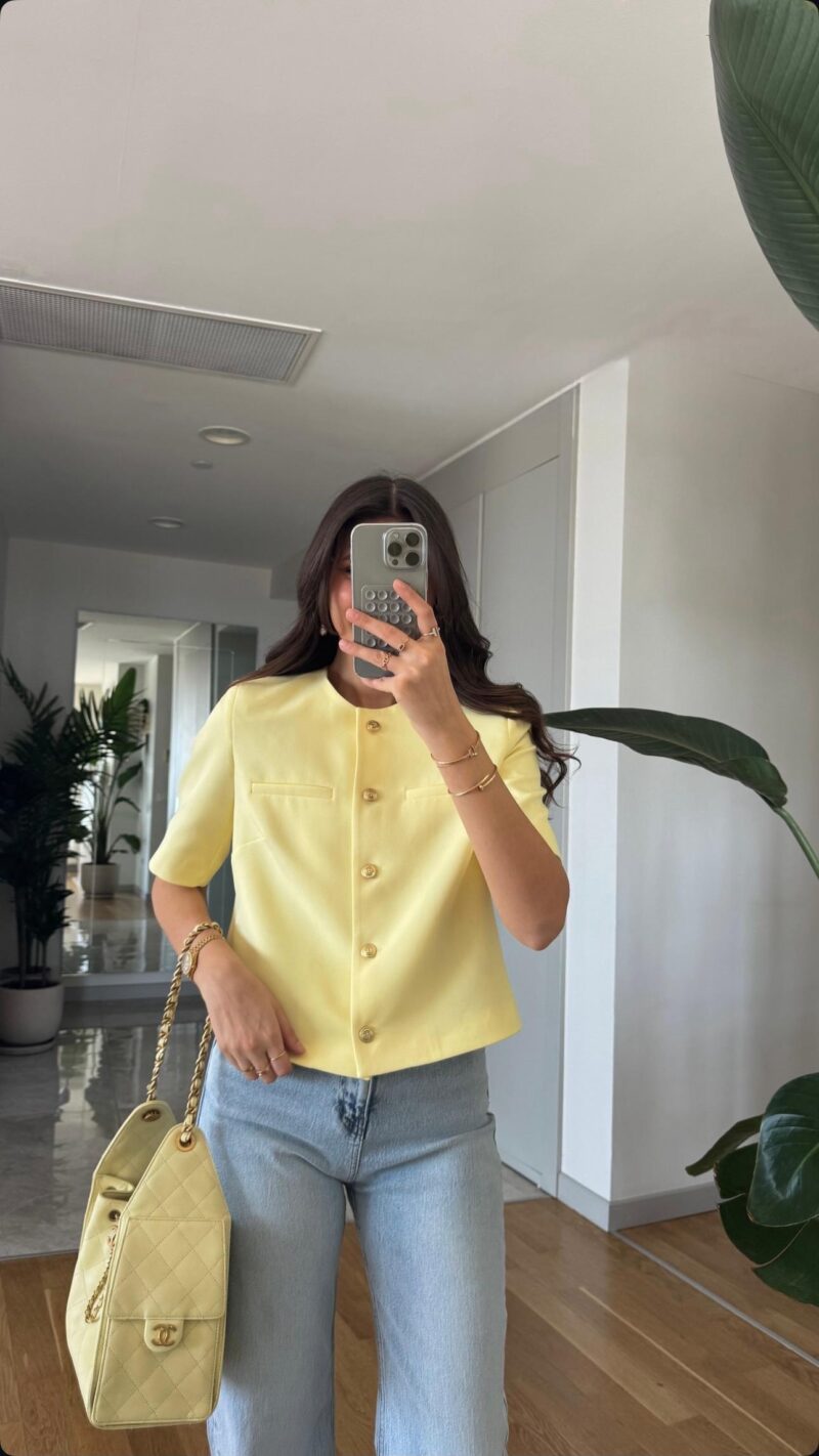 Short Sleeve Gold Buttoned Jacket - Yellow