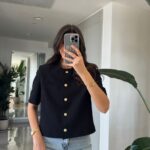 Short Sleeve Gold Buttoned Jacket - Black