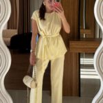 Lipa Yellow Shoulder Detail Belted Set