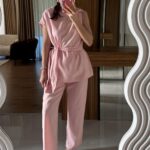 Lipa Pink Shoulder Detail Belted Set