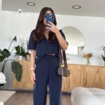 Navy Blue Polo Collar Brand Model Trouser Set