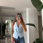 Michel Belted Halter Collar Blouse - Blue