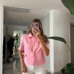 Short Sleeve Bow Detailed Jacket-Pink