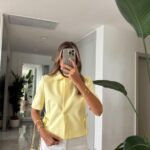 Short Sleeve Bow Detailed Jacket-Yellow