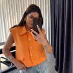 Orange Padded Stitched Detailed Vest