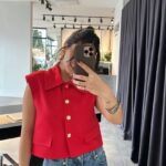 Red Wadded Stitching Detailed Vest