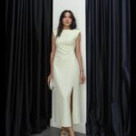 LIGHT YELLOW NICK SLIT WADDED DRESS