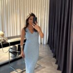 Blue V Neck Textured Dress