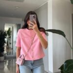 Short Sleeve Gold Buttoned Jacket - Pink