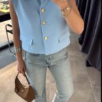 Blue Padded Sewing Detailed Vest