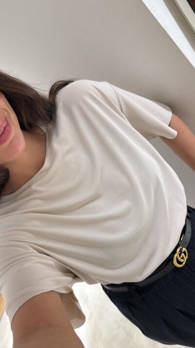 Stone Modal Fabric Laser Cut Brand Model T-Shirt