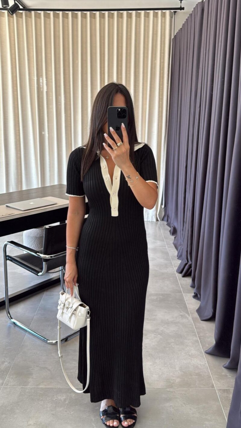 Black Polo Collar Knitwear Dress