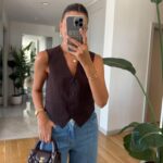 Brown Blue Striped Pocket Detailed Vest