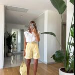 Rina Pile Detailed City Length Shorts -Yellow