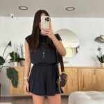 Anthracite Back Detailed Rubberised Shorts Jumpsuit