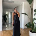 Satin Collar Detailed Midi Dress - Black