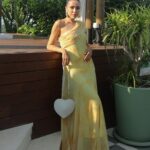 YELLOW PATTERN ONE SHOULDER CHIFFON DRESS