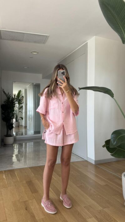 Posse Muslin Shorts Shirt Set - Pink